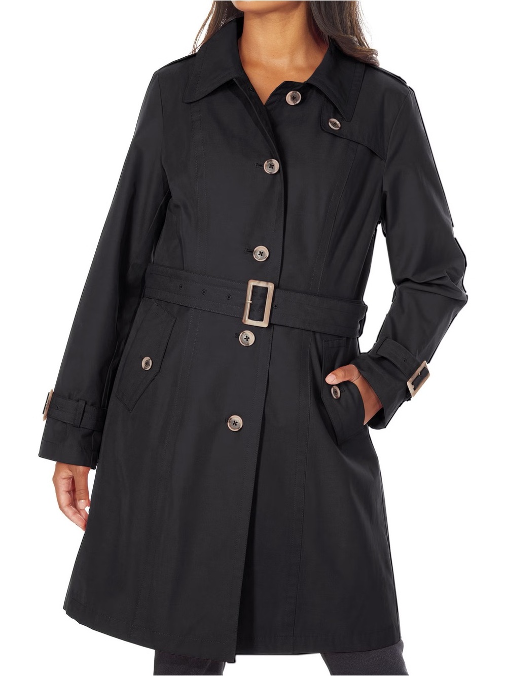 Pendleton Plaid Lined Belt Black Trench Coat Size M